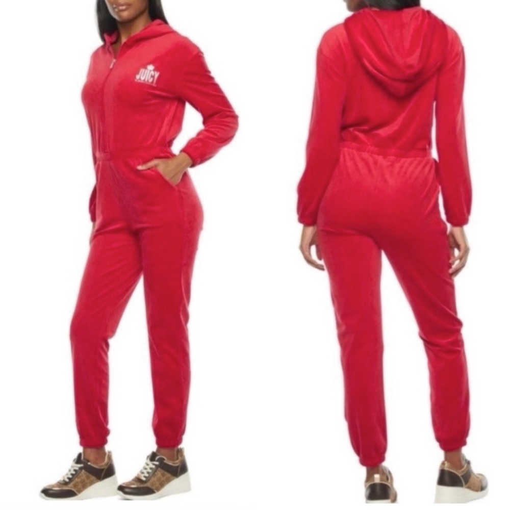 Juicy By Juicy Couture Red Velour Long Sleeve Jumpsuit Size XXL